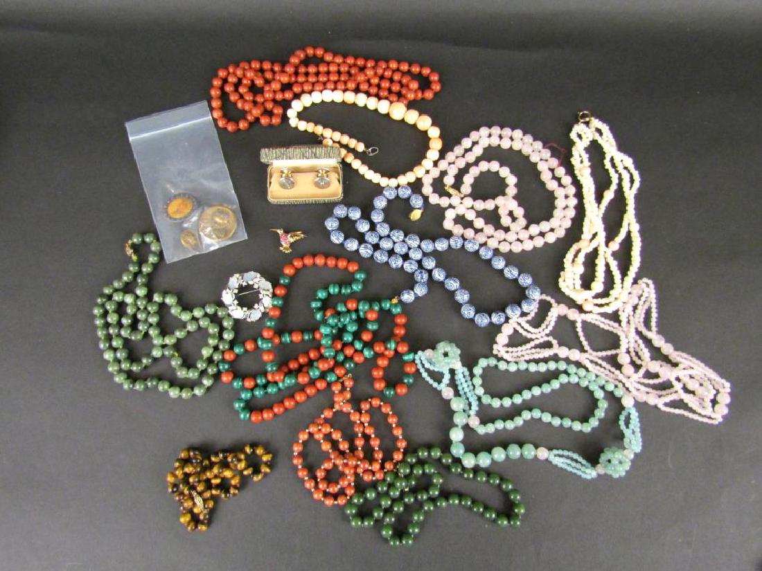 Assorted Lot Costume Jewelry: Long strand and choker necklaces, etc. Mixed materials.