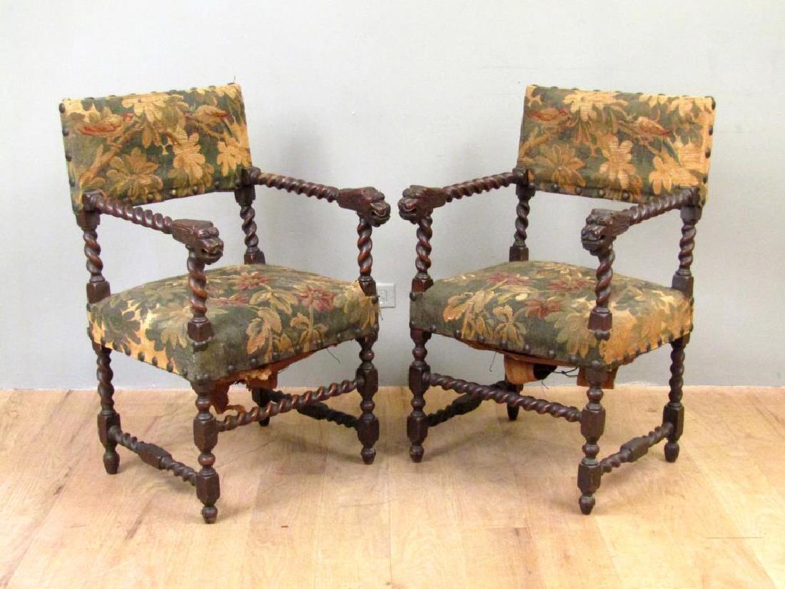 Pair Jacobean Style Open Arm Chairs (1 of 8)