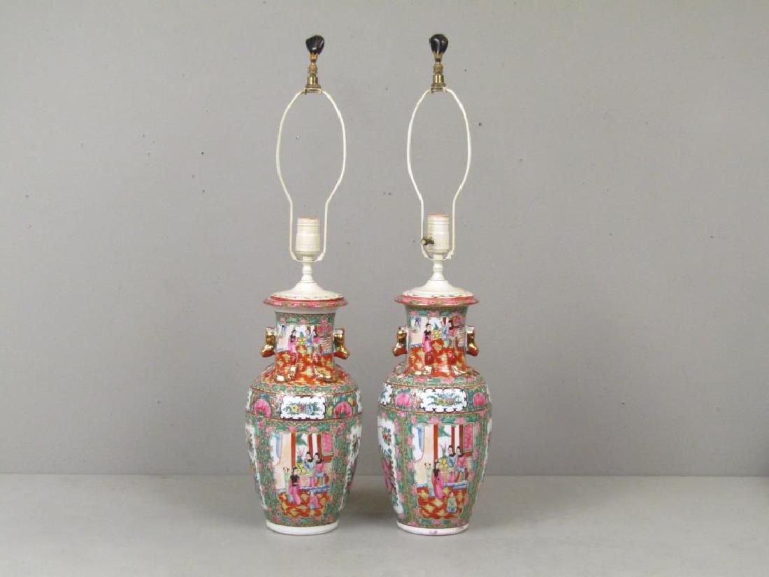 Pair Chinese Painted Porcelain Vase Lamps (1 of 6)