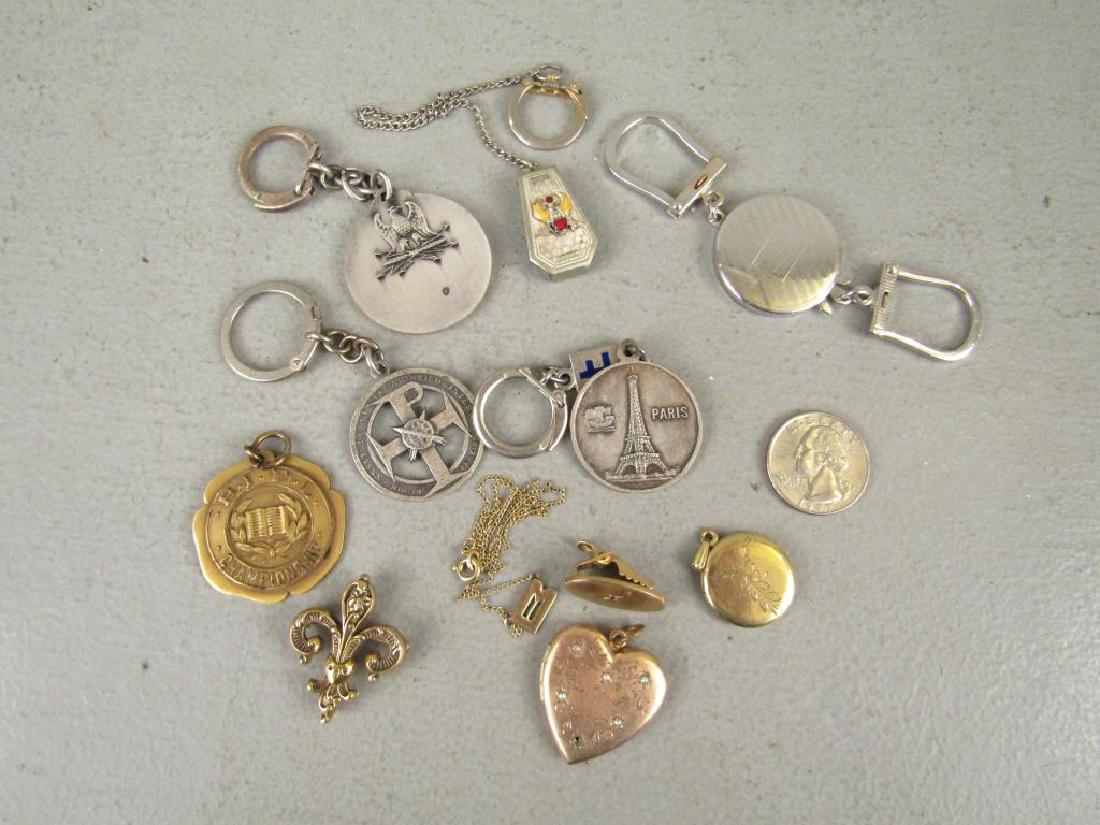 Assorted Gold Filled and Other Articles: Pendants, lockets, key chains.