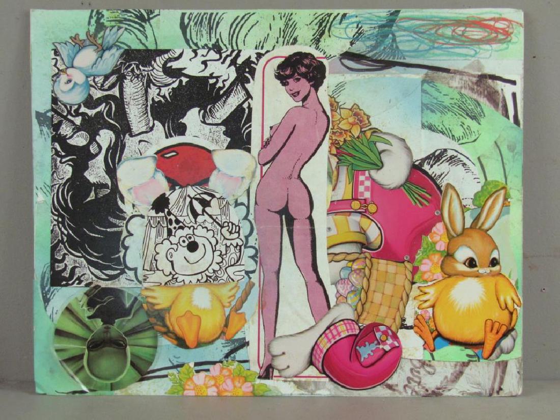 Patrick Thorne (American, 20th Century) - Collage: Untitled. Figures and shapes surrounding a nude woman. Signed and dated 1997 on verso. 19" X 24"