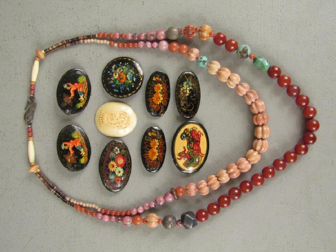Beaded Necklace and Assorted Russian Pins (1 of 3)