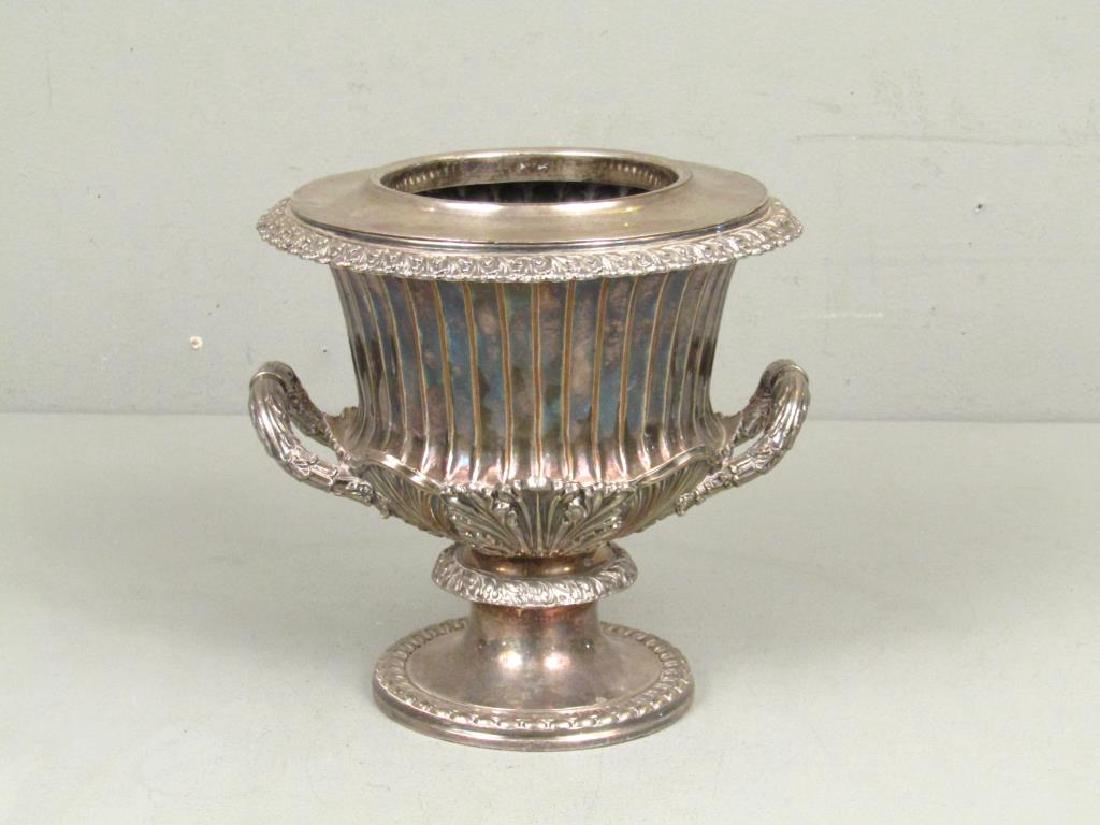 Silver Plated Wine Cooler: Scrolling with 2 handles. Mark on base. 9W X 9"H"