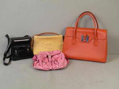 4 Designer Purses: 2 Versace. Prada (as is), and Le Tanneur 15W X 5"D X 16"H"