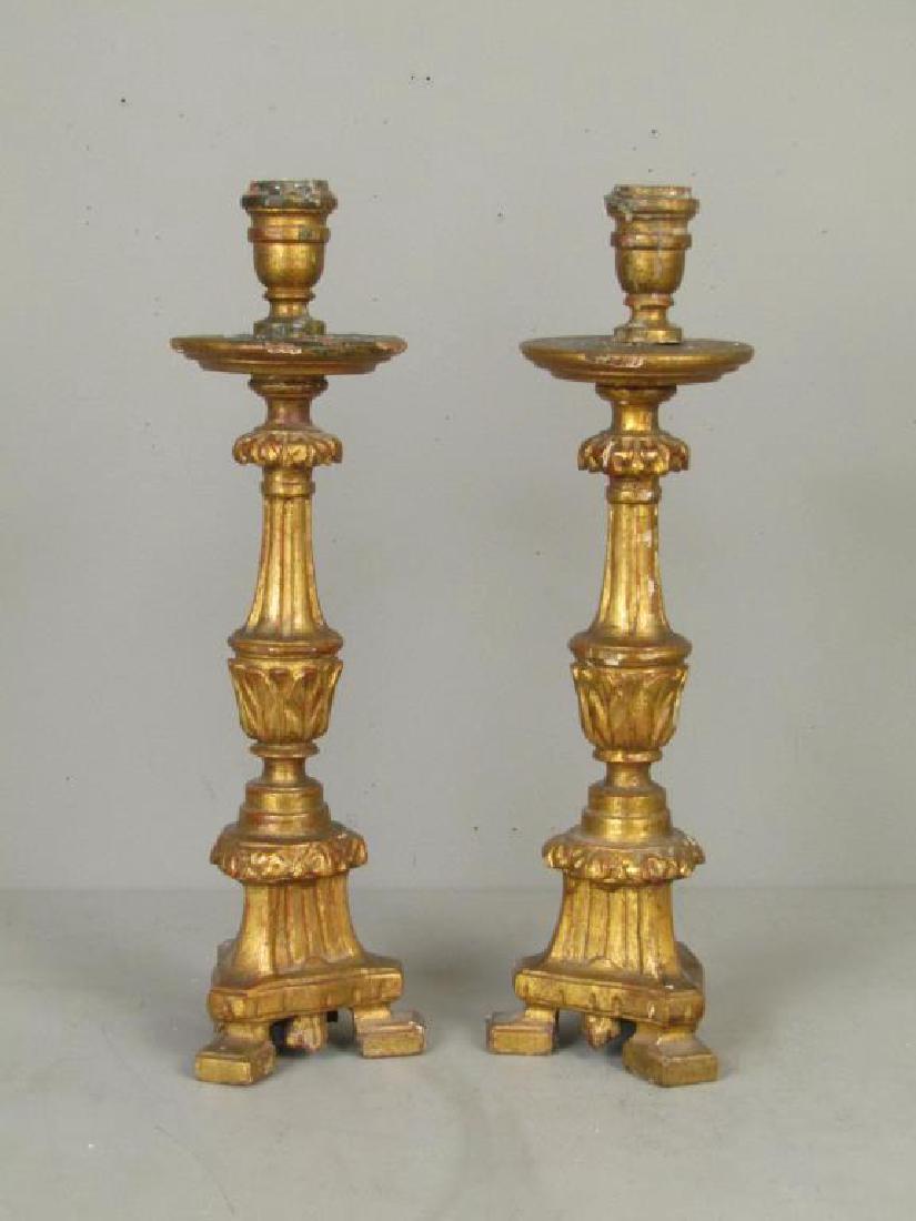 Pair Italian Gilt Wood Candlesticks (1 of 6)