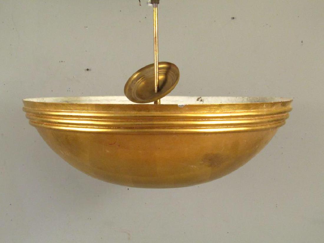 Art Deco Style Gilt Dome Fixture: Gilt fiberglass with reeded rim. Center opening, 4 interior lights. 29"Dia. X 19"H