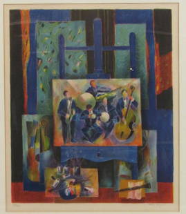 Tony Agostini - Lithograph: Study of musical art on easel. Signed lower right. Numbered 210/260. 19.5" X 16" (27" X 23.5")