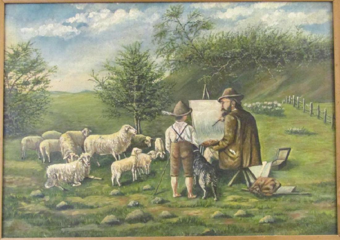 Signed Rich Wagner - Oil on Canvas: Young boy and man painting a landscape. Signed lower right. Re-lined. 26.5" X 19" (30" X 22.5")