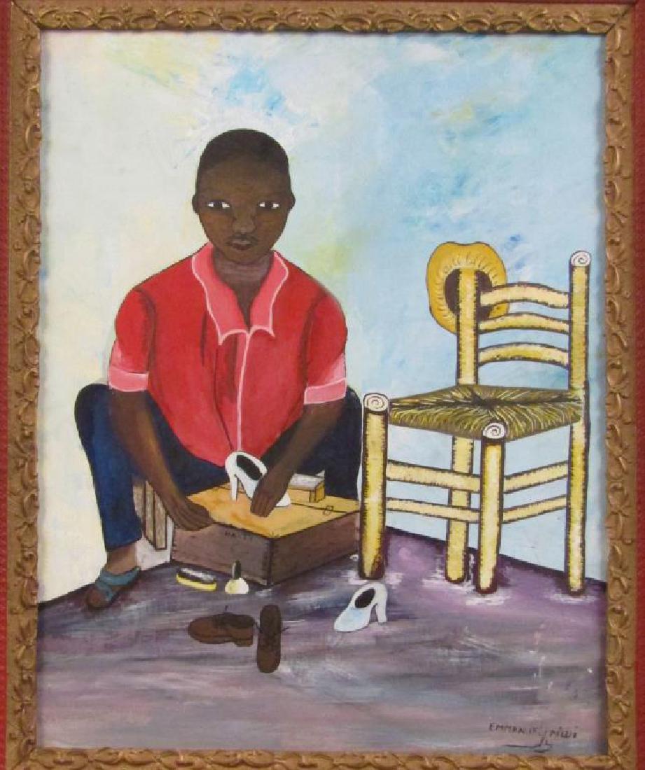 Emmanuel Midi - Hatian Oil on Canvas: Study of a shoemaker. Signed lower right. Frame as is. 19" X 15.5" (31" X 26.5")