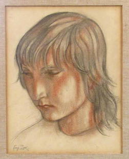 Eugeniusz Zak (Polish 1884 - 1926) - Pastel on Paper **: Portrait of a young man. Signed lower right. 11.5" X 9" (18" X 15.5"). Also Eugene Zak.