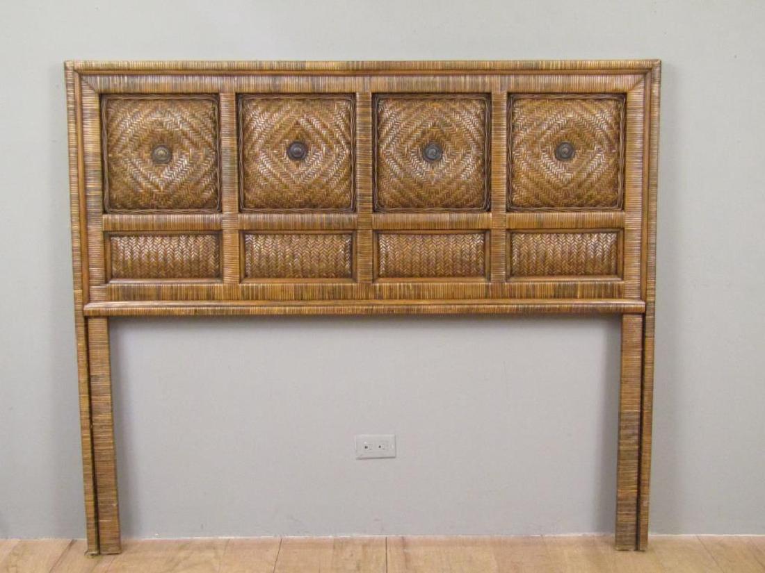 Queen Size Rattan Headboard: Medallions of mollusk shell design. 63"W X 54"H