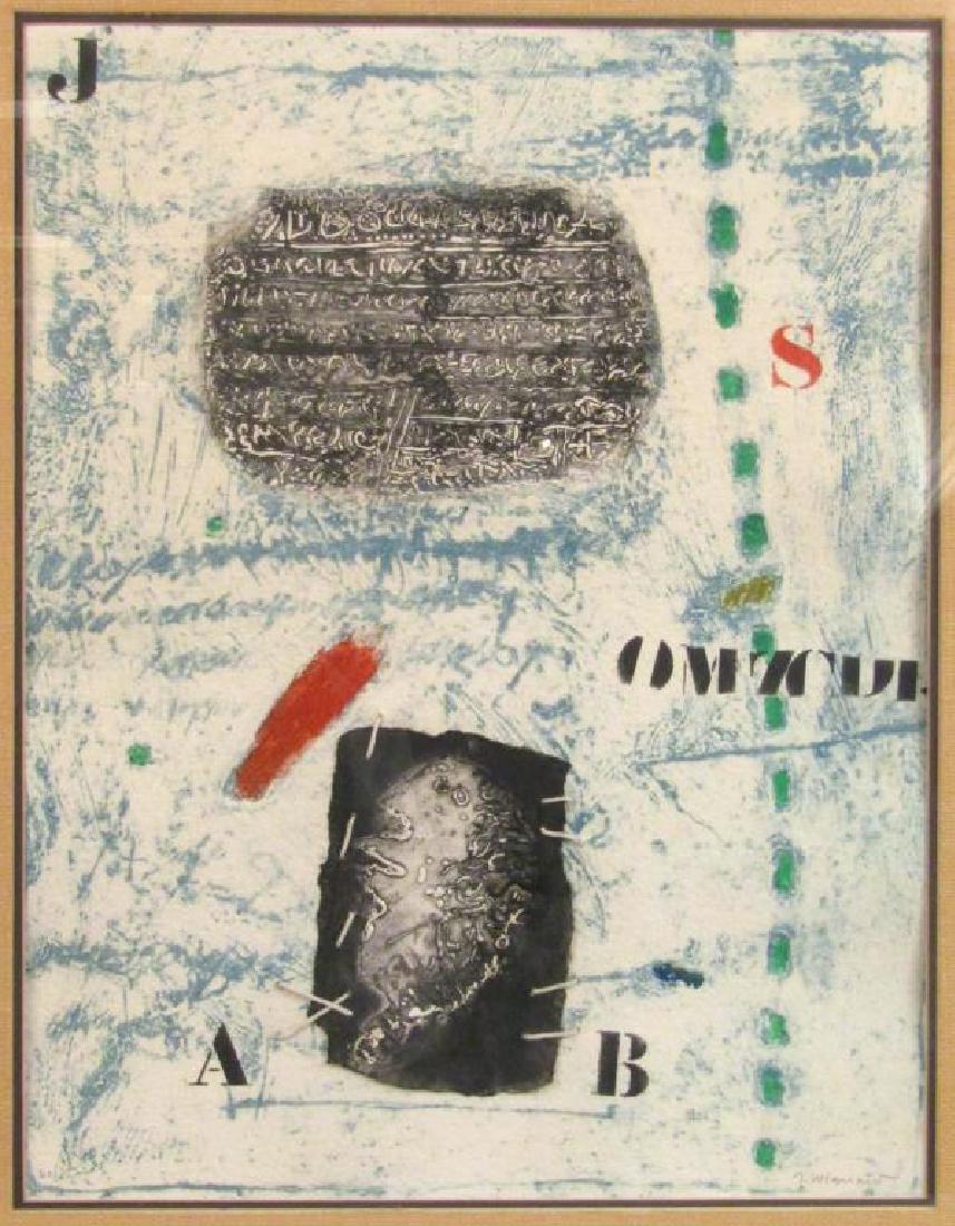 James Coignard - Silkscreen: Abstract with embossed material laced to paper and silkscreen. Signed lower right, numbered 40/75. 25" X 19" (32" X 25.5")