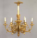 French 6 Light Gilt Bronze Chandelier