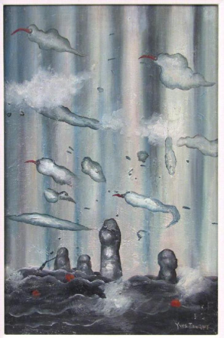 Signed Yves Tanguy - Oil on Canvas: Surrealist study with hummingbirds. 17.5"X 11.5" (21" X 14.5")