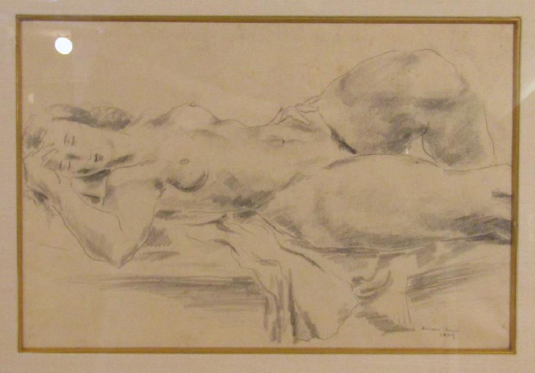 Bumpei Usui - Pencil Drawing on Paper: Study of a reclining nude female. Signed lower right. Arlene Berman Fine Arts provenance on verso. Paper foxing. 9.5" X 14" (20" X 24") (10 West 15th Street Estate).