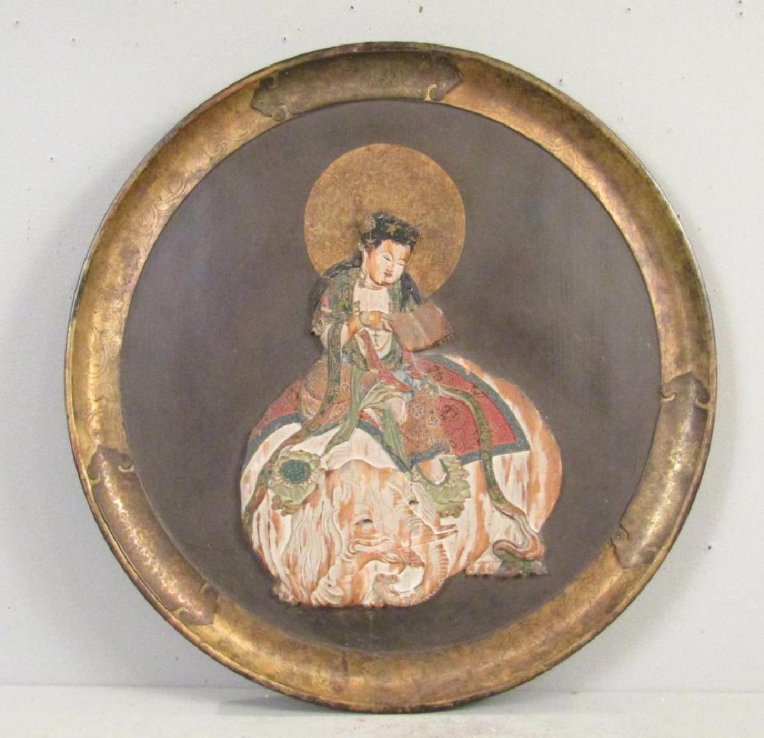 Antique Japanese Carved and Polychromed Plaque (1 of 5)