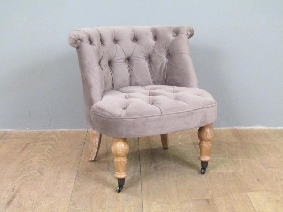 Safavieh Upholstered Slipper Chair: Tufted velour upholstery, front toupie feet with casters. 23"W X 26"D X 26"H