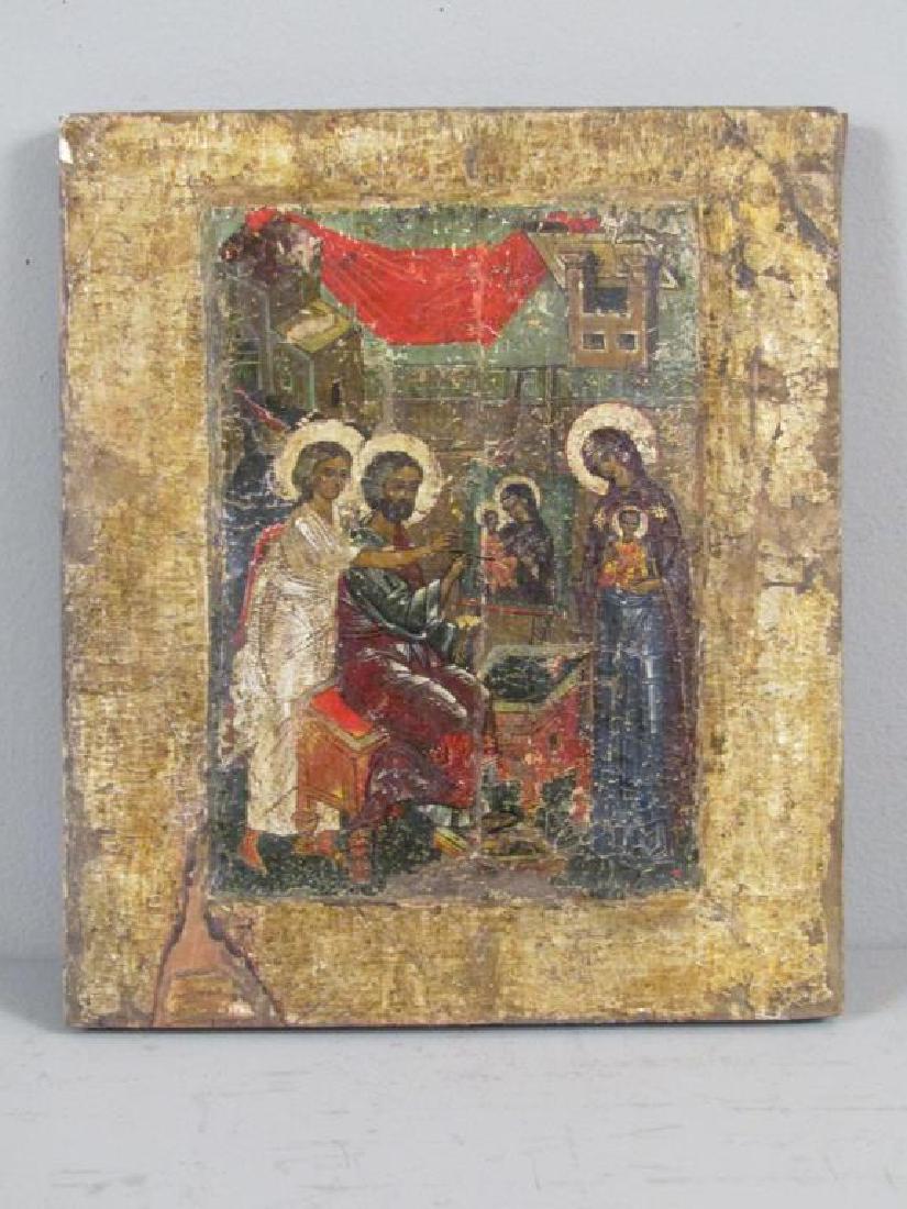 Antique Gilt and Painted Wood Icon (1 of 7)
