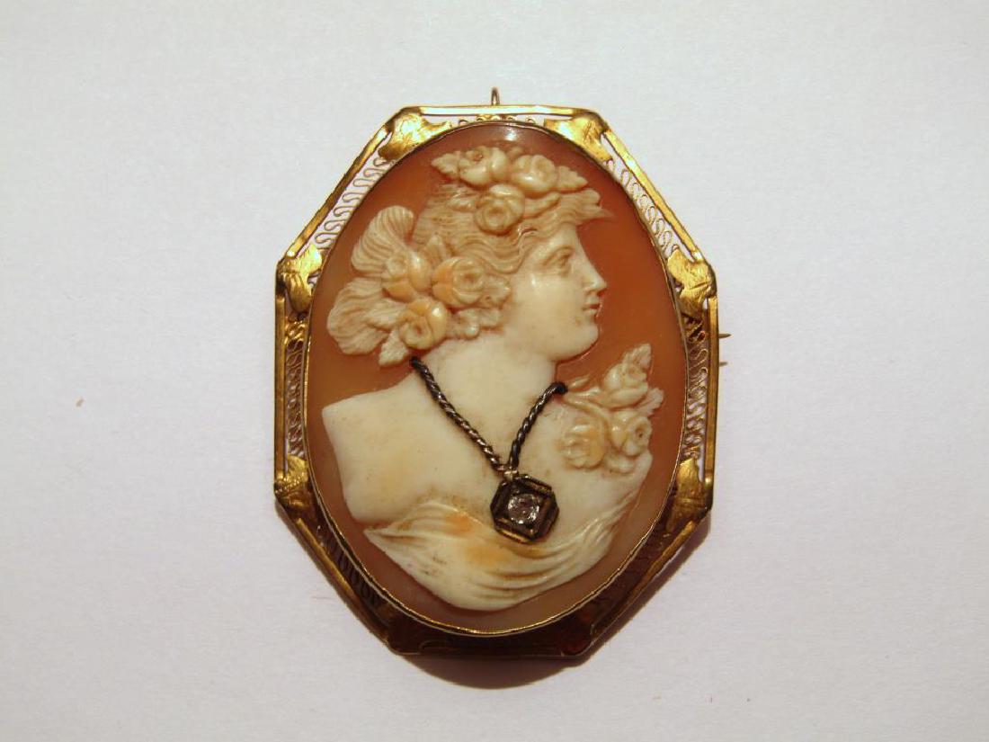 Natural Cameo and Diamond Brooch / Pendant (1 of 2)