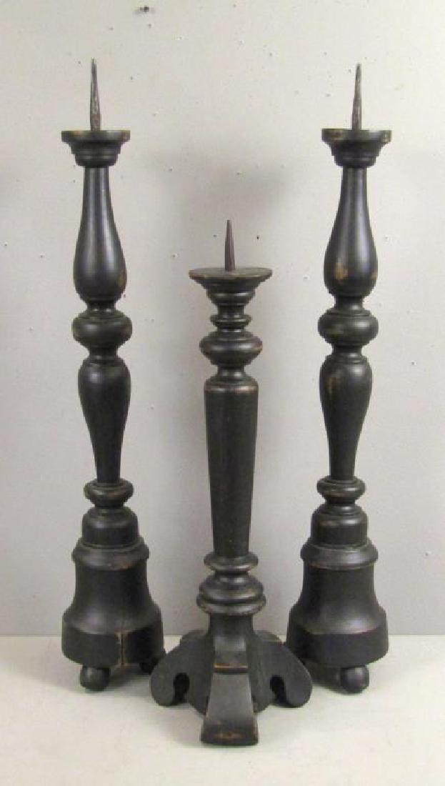 3 Turned Wood Altar Candlesticks (1 of 6)