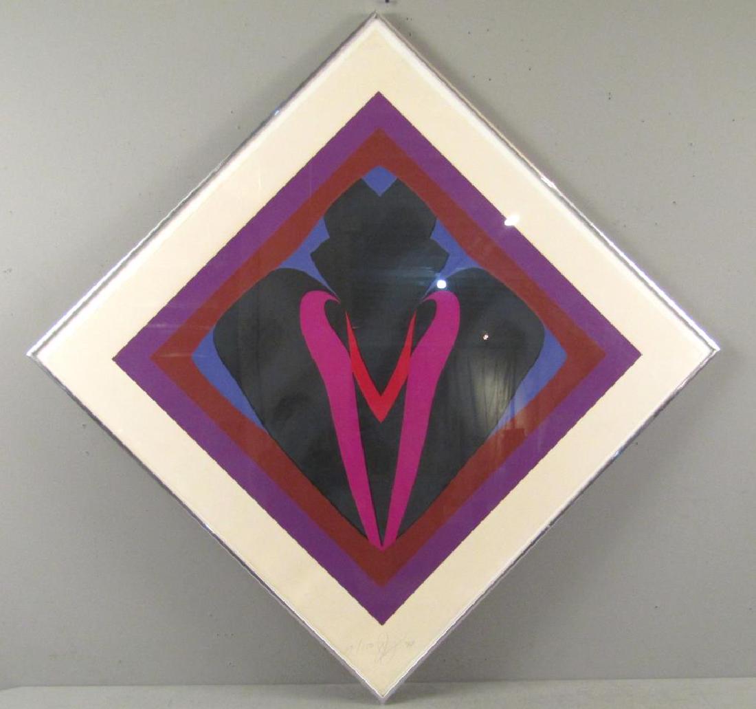 Jack Youngerman (American, b. 1926 ) - Silkscreen: "Images 1974," abstract colored waves over center black figure. Numbered 23/150, initialed and dated '74 on lower center. Pace Editions label. 25.5"Sq. X 33.5"Sq.