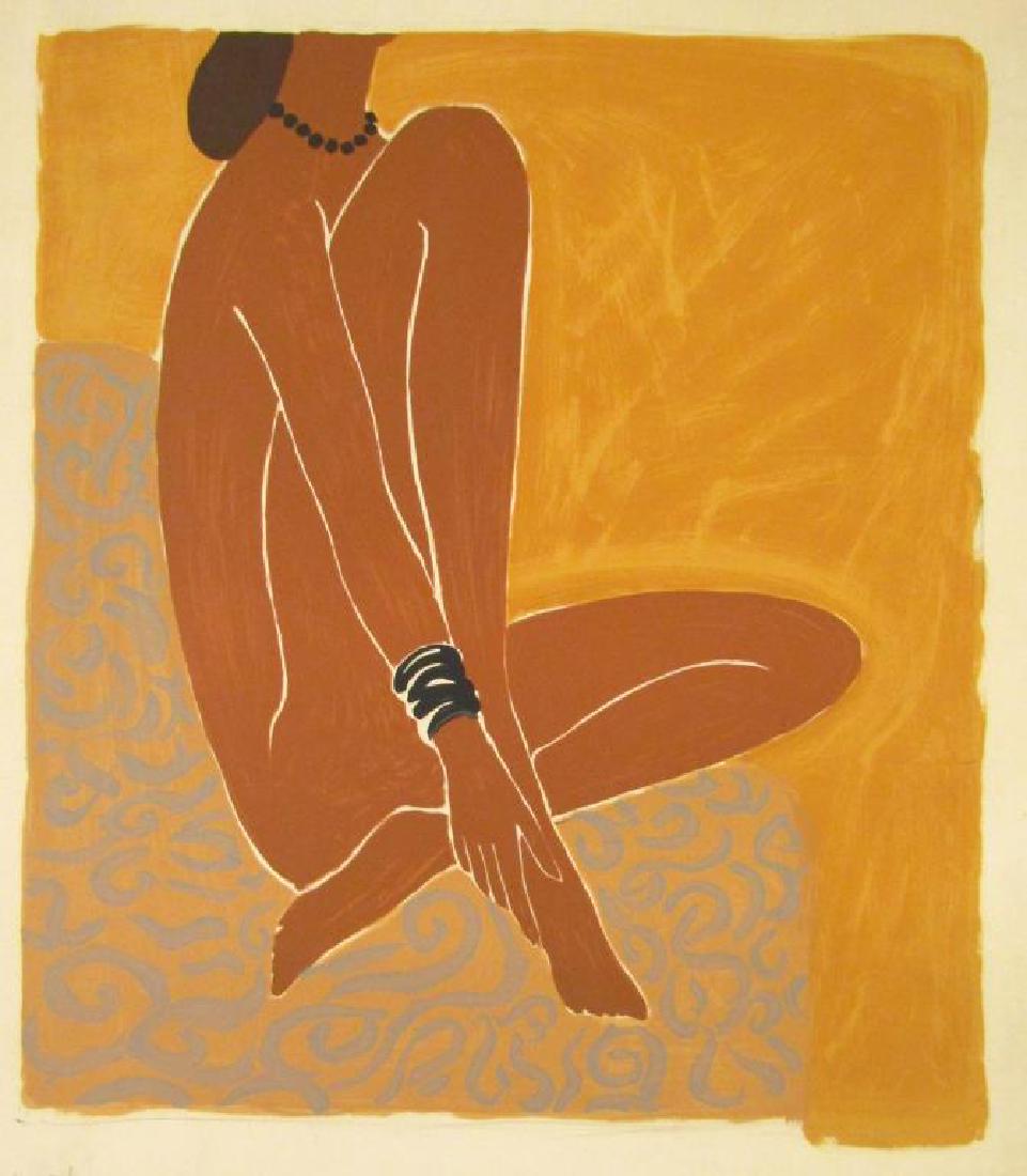 Bernard Villemot - Lithograph: Seated nude female. Numbered 100/100 on lower left. Signed and dated '71 on lower right. 19" X 16.5" (25.5" X 19.5")