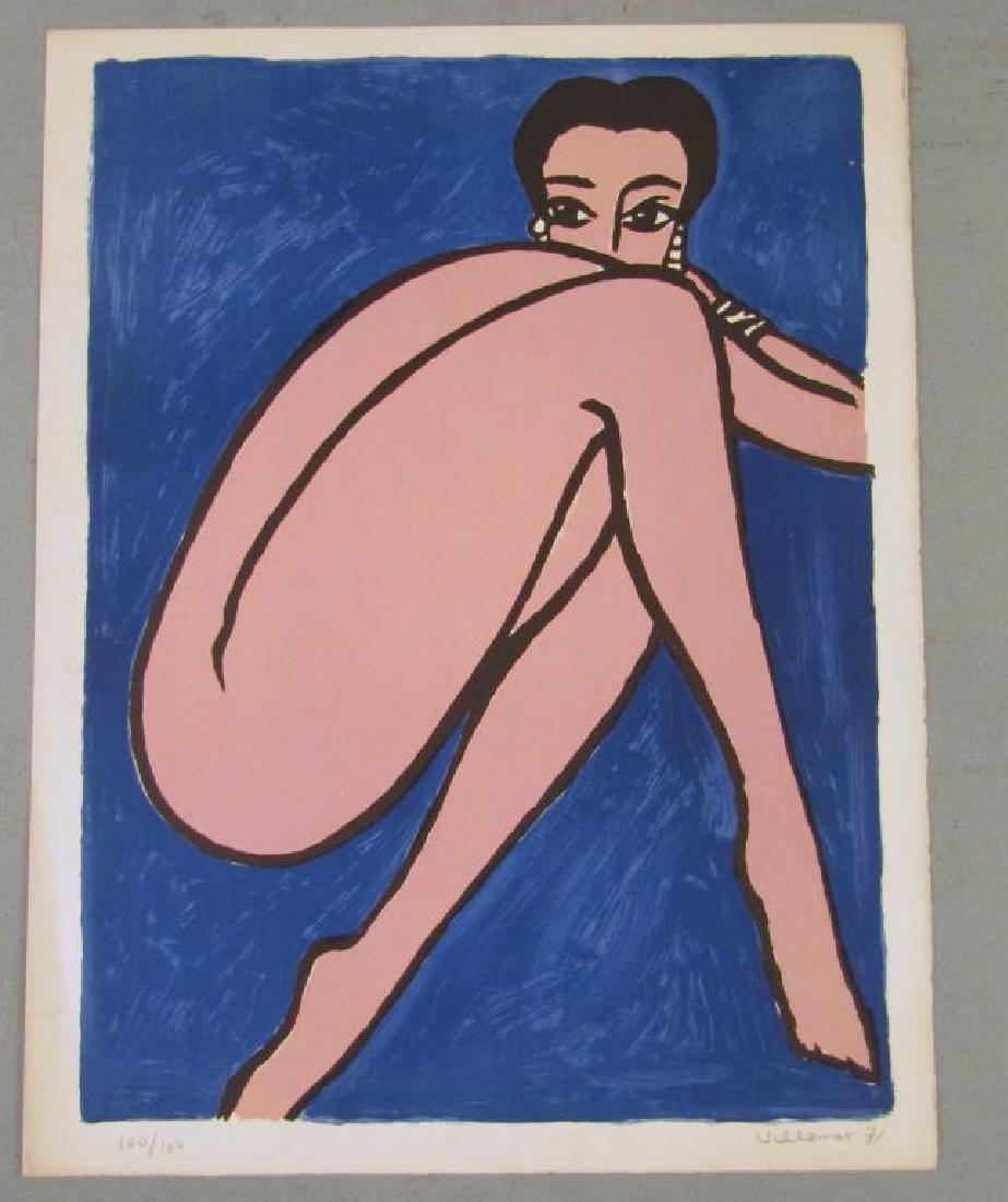Bernard Villemot - Lithograph: Study of a seated female nude. Numbered 100/100 on lower left. Signed and dated '71 on lower right. 23.5" X 17" (25.5" X 19.5")