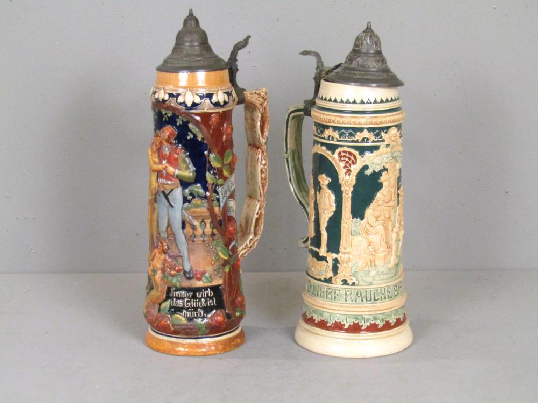 2 Tall German Glazed Stoneware Beer Steins (1 of 9)