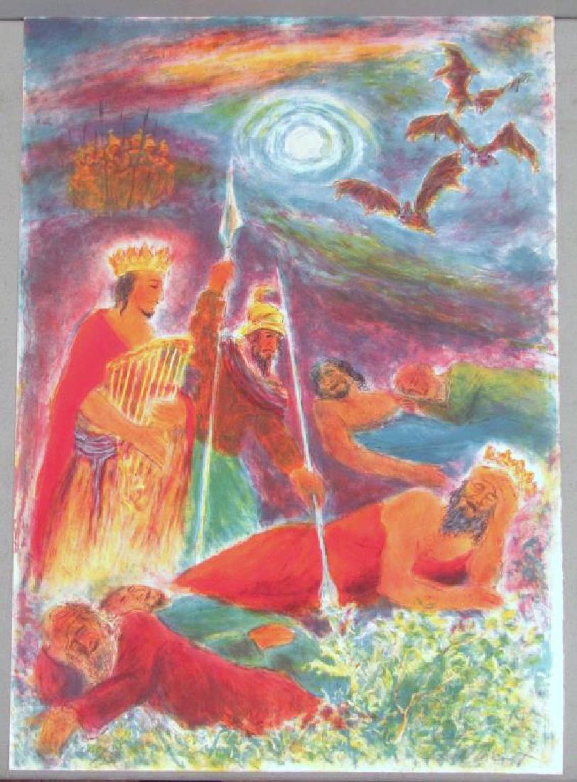 Ira Moskowitz - Lithograph: King, soldiers, bats, etc.. Numbered 245/300 on lower left. Signed lower right. 29" X 21"