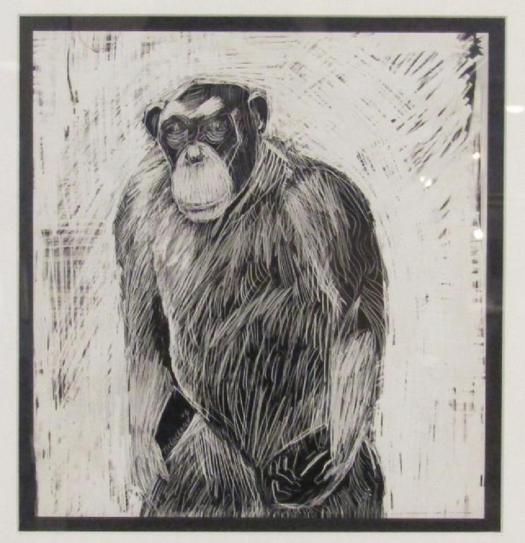 Nahum Tschacbasov (Russian/American, 1899-1994): Mixed media: watercolor, oil, and ink on paper. Study of a chimpanzee. Signed and dated '46 in inner crook of arm. 10" X 9.5" (17.5" X 17")
