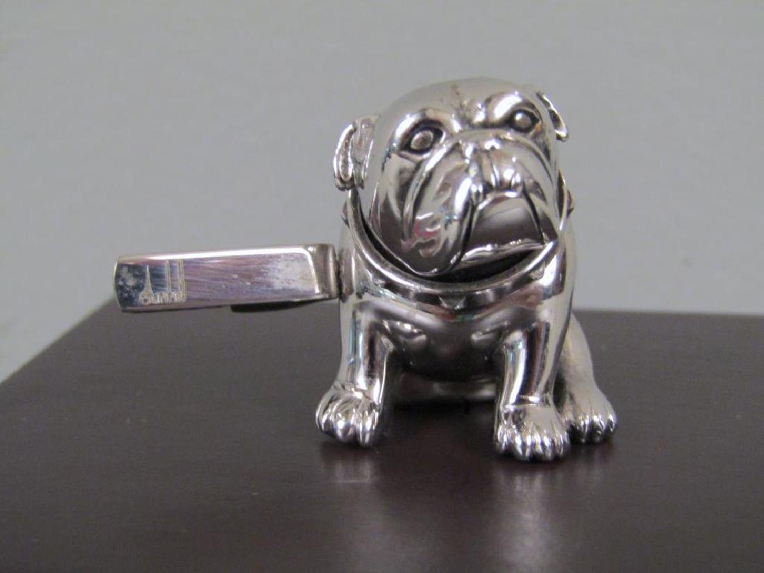 Dunhill Sterling and Rhodium Plated Bulldog: Mounted as a card holder. In original box with papers. 1.25"H. Box: 3.5"W X 4"H