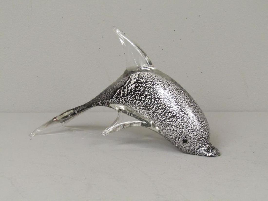 Murano Glass Dolphin: Arched dolphin. Signed illegibly on bottom. 12"long X 4.5"D X 7"H