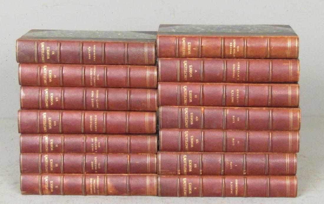 Henry Wadsworth Longfellow - 14 Volumes: Gilt stamped brown leather. Fading. Some wear.