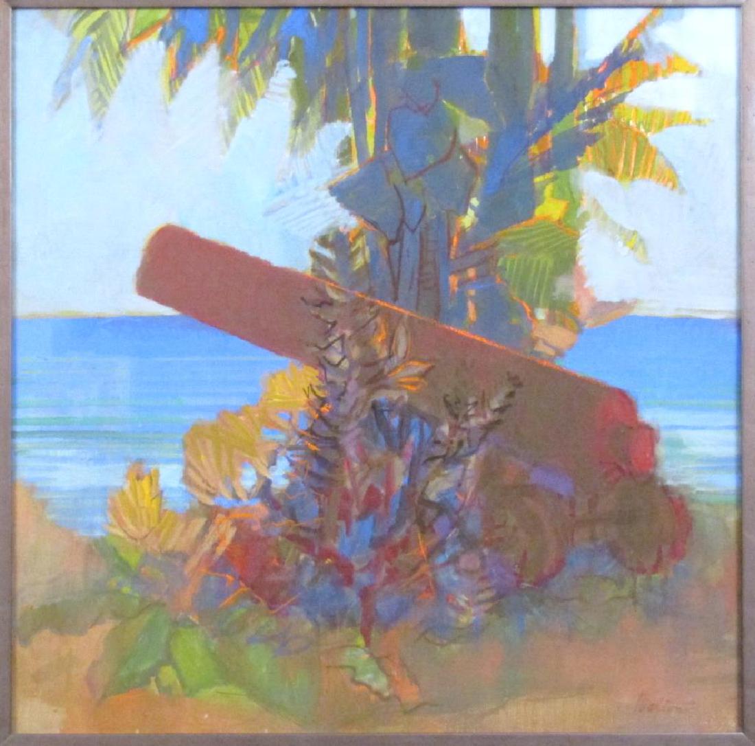 William Walton - Oil on Canvas: "Claudette's Protector," canon poking out from a tree. Signed. Dated 1991. 10.5"Sq. X 23"Sq.