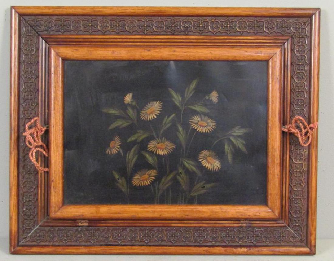 Unsigned - Vintage Oil on Tin: Daisies. Dents on tin. 10" X 14" (17" X 21")
