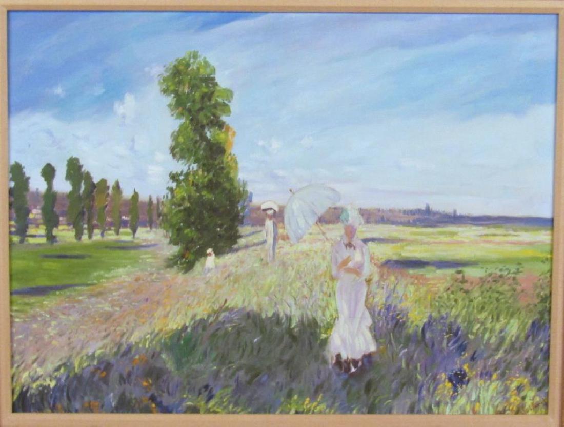 Arnold Cruz - Oil on Canvas: After Claude Monet. Women in Countryside. Signed on stretcher. Dated 1972. 31" X 23" (41" X 33")