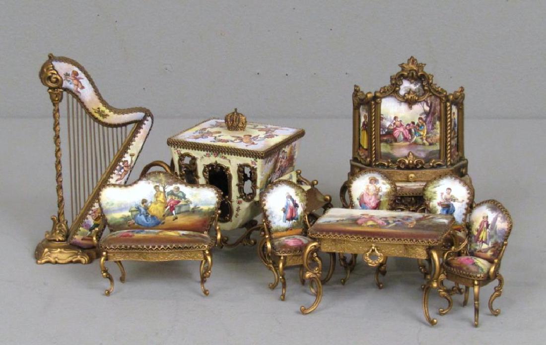 Austrian Enameled Miniature Furniture Suite (1 of 10)