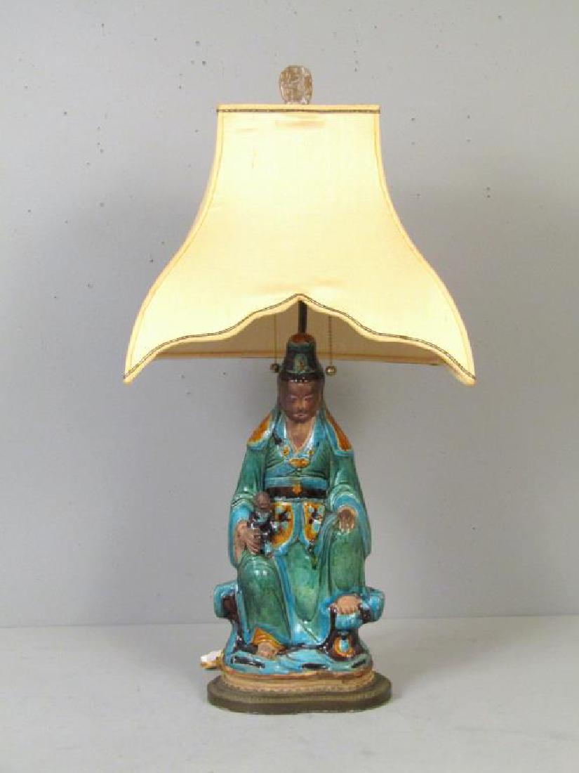 Chinese Partially Glazed Ceramic Figural Lamp (1 of 9)