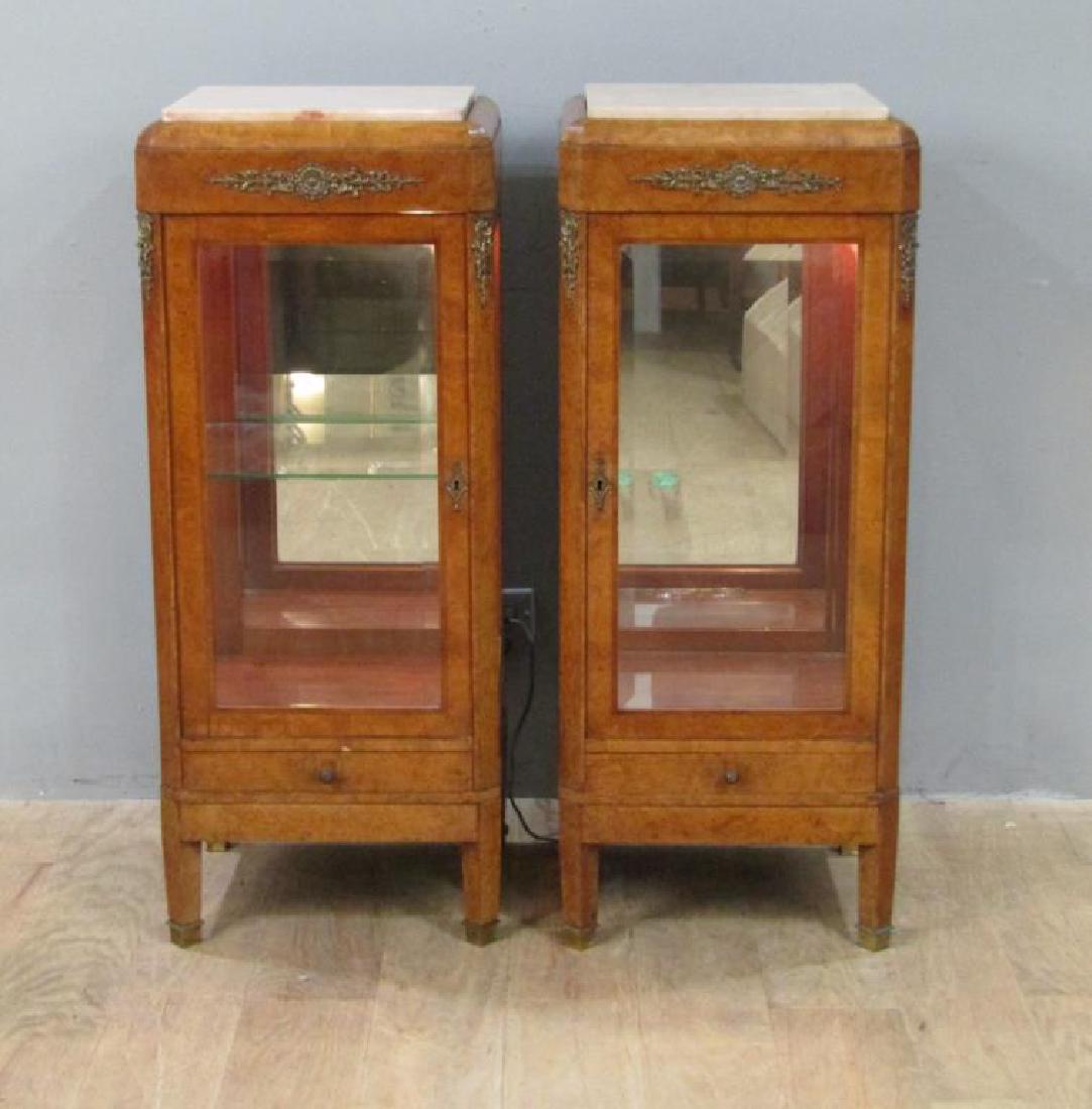 Pair Marble Top Illuminated Vitrine Cabinets (1 of 7)