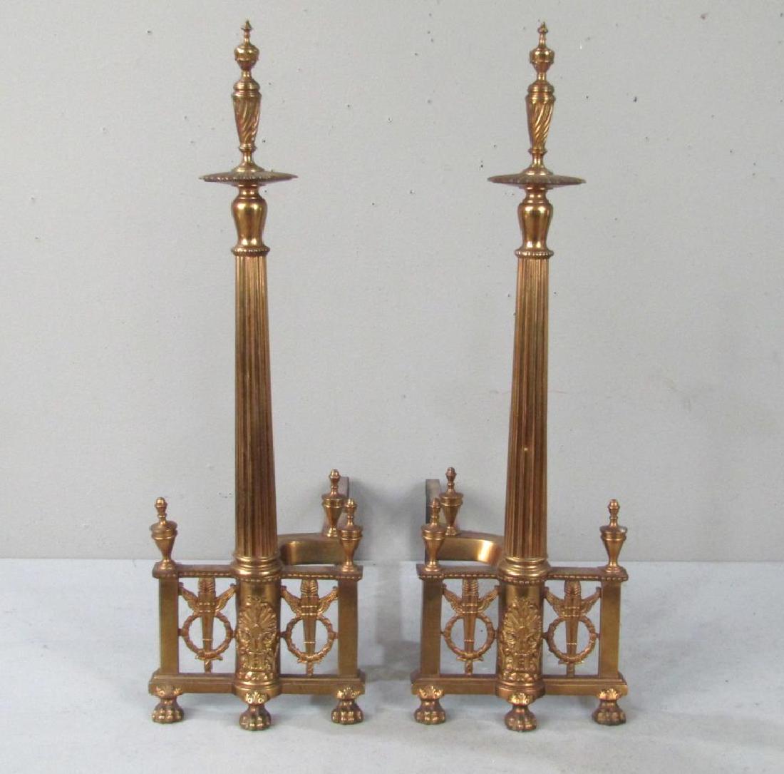 Pair Regency Style Gilt Metal Andirons (1 of 6)