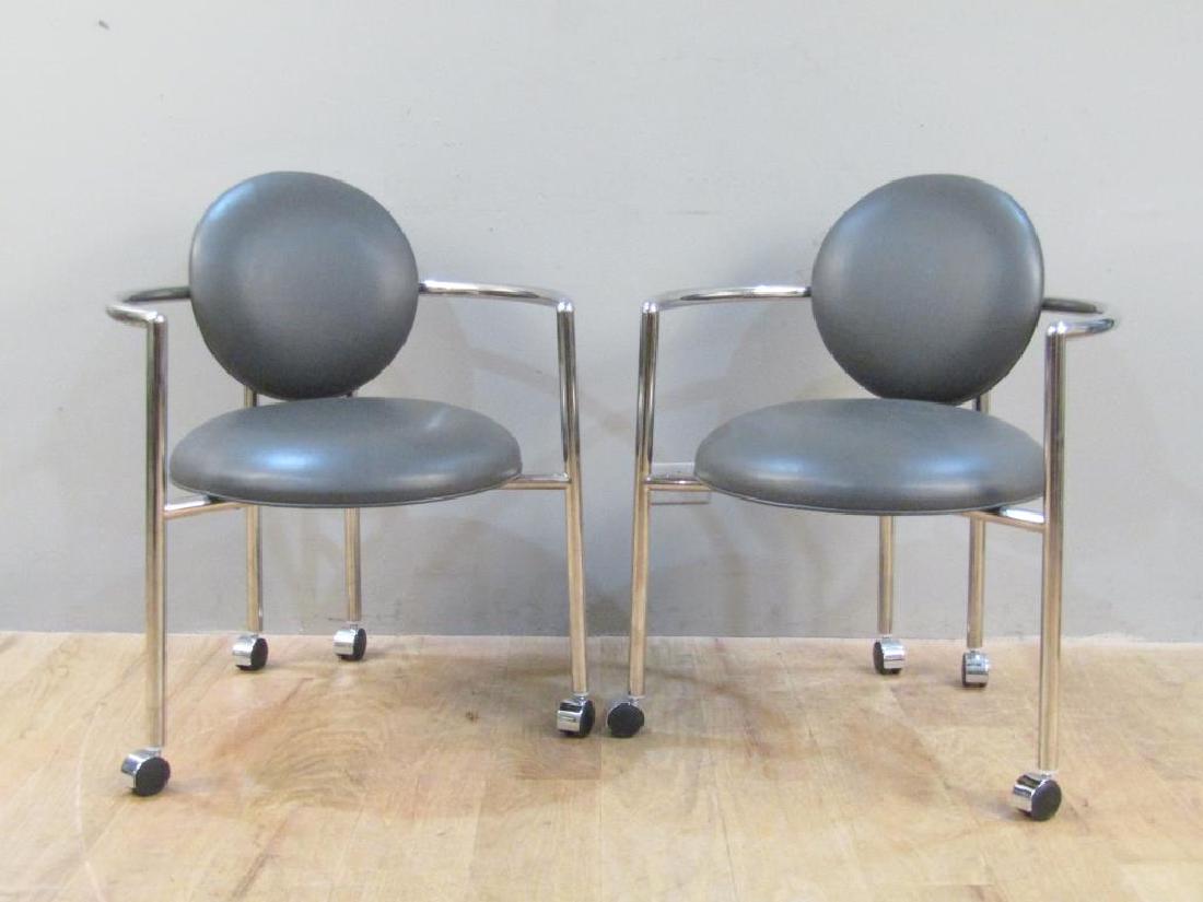 Pair Brueton Leather and Chrome Rolling Arm Chairs (1 of 3)