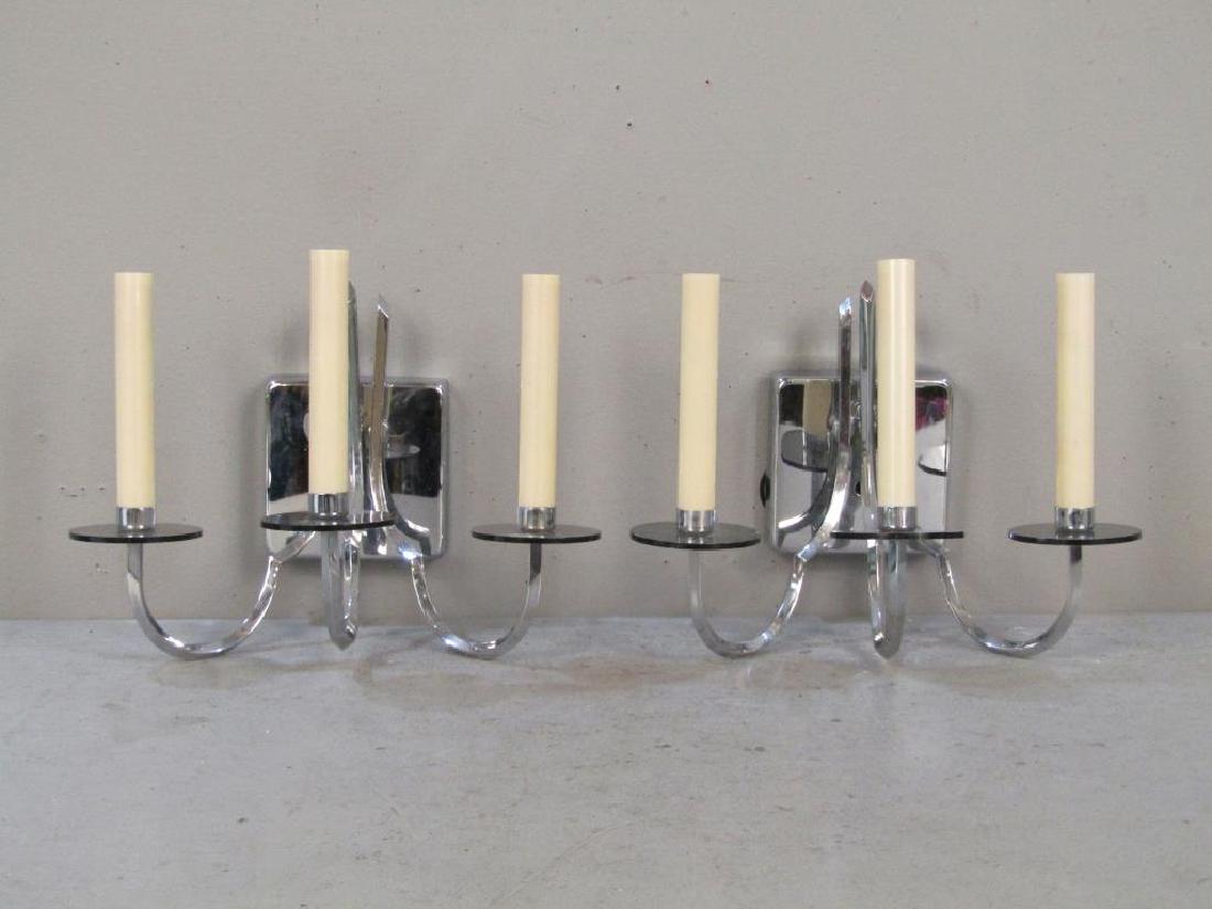 Pair Modern Chrome 3 Light Sconces (1 of 2)
