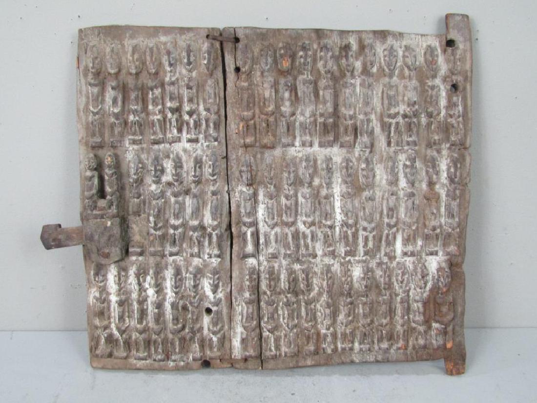Antique African / Ethnic Door: All over figural carved door with lock. As is, as shown. 22.5" X 24"h (From a 5th Avenue Estate)