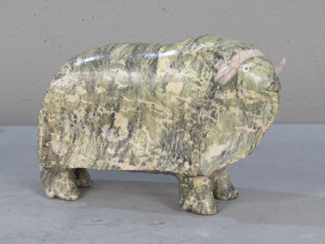 Carved Marble Eskimo Style Arctic Muskox: Facial features, horns. 8"long X 3.5"W X 5.5"H. (Estate of Jeff Hunter)