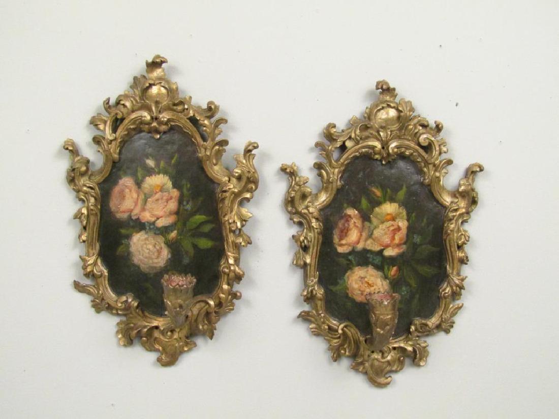 Pair Gilt Carved Wood Sconces (1 of 7)