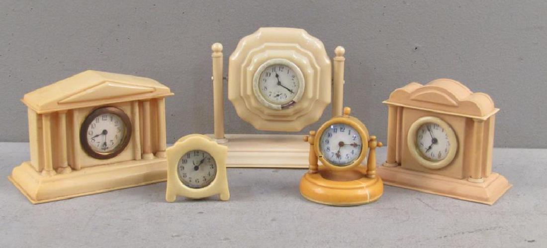 Celluloid Lot - 5 Celluloid Table Clocks (1 of 2)