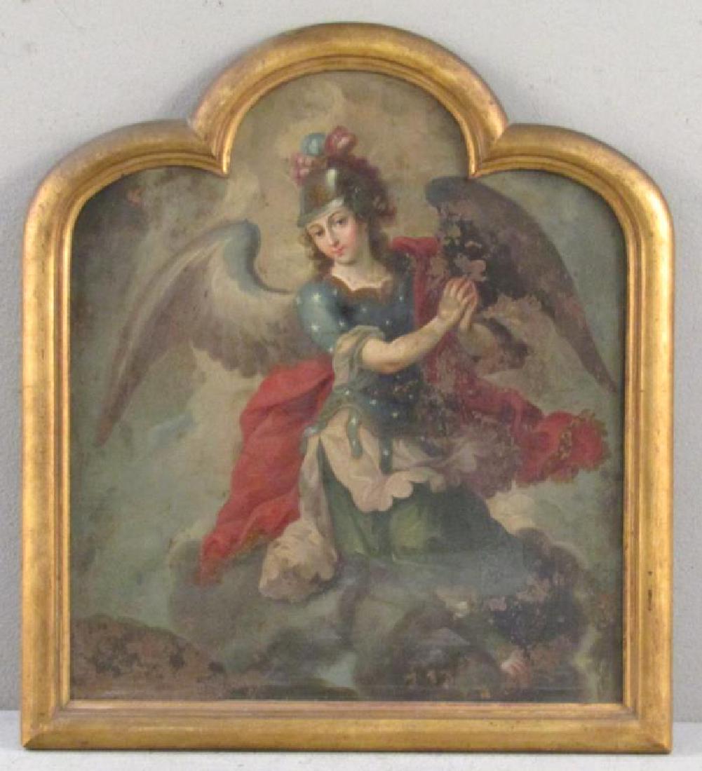 Antique Portrait of St. Michael - Oil on Tin (1 of 9)