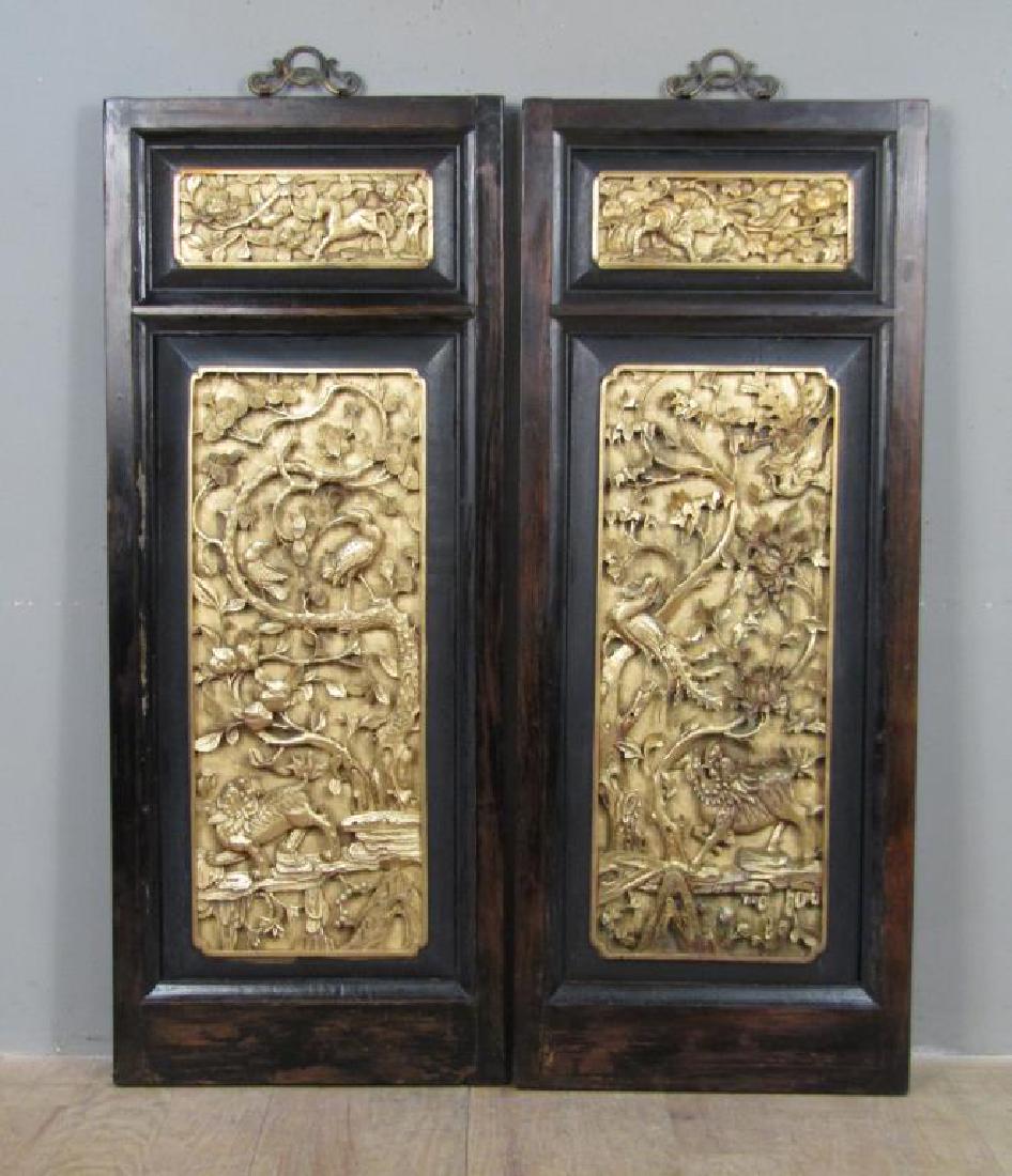 Pair Gilt Carved Chinese Panels (1 of 9)