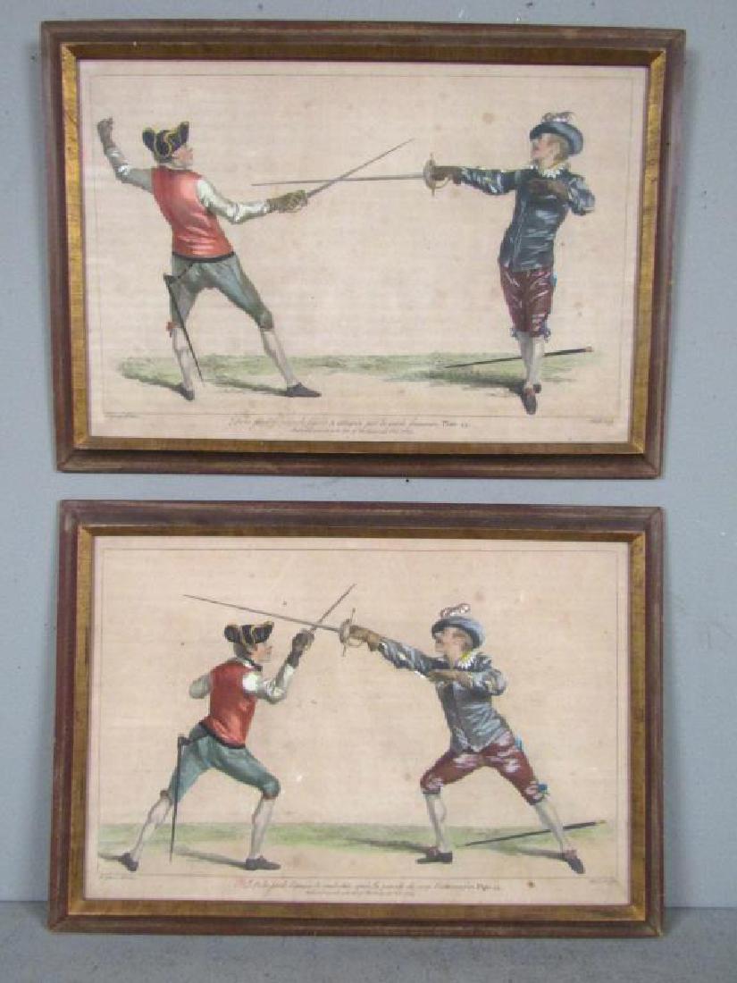 Pair Hand Colored Sword Fighting Prints (1 of 8)