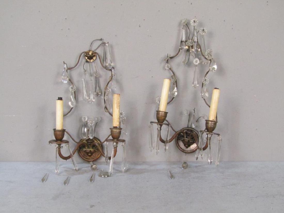 Pair Brass Two Light Sconces (1 of 4)
